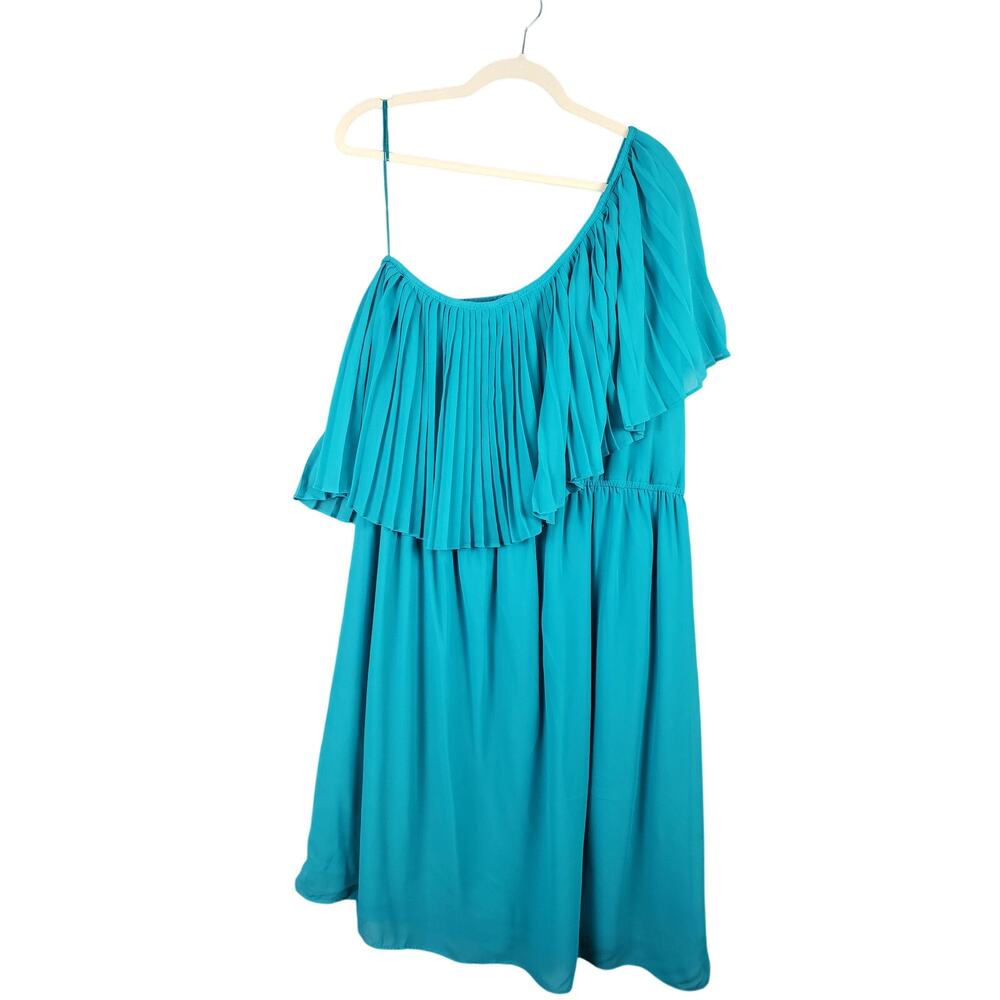 Lane Bryant Size 18/20 One Shoulder Pleated Ruffle Mini Teal Blue‎ Cocktail NWT